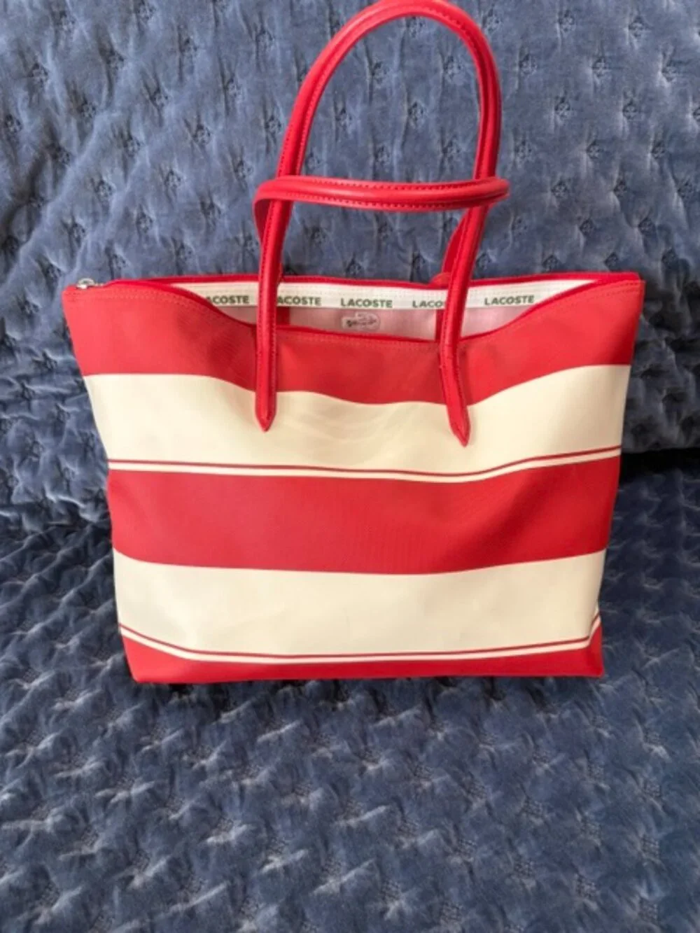Lacoste Aurora red & white stripe shoulder bag with matching clutch